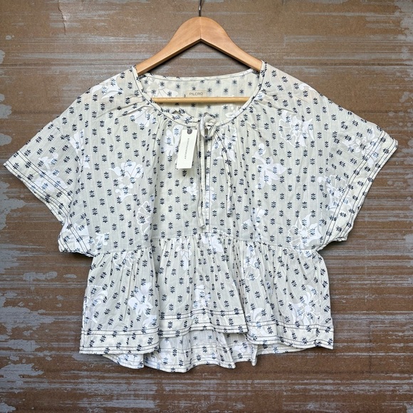 Anthropologie NWT Pilcro Clip Dot Pullover Babydoll Blouse Boho Preppy Womens XS - Picture 2 of 8